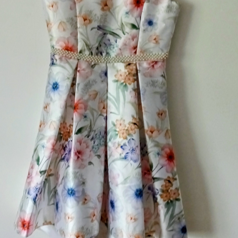 Rare Editions Multicolor Floral Dress with Pearl Detail
